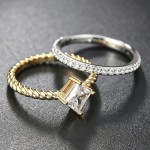 Minimalist Gold Twist Square Cubic Zirconia Solitaire Ring for Women