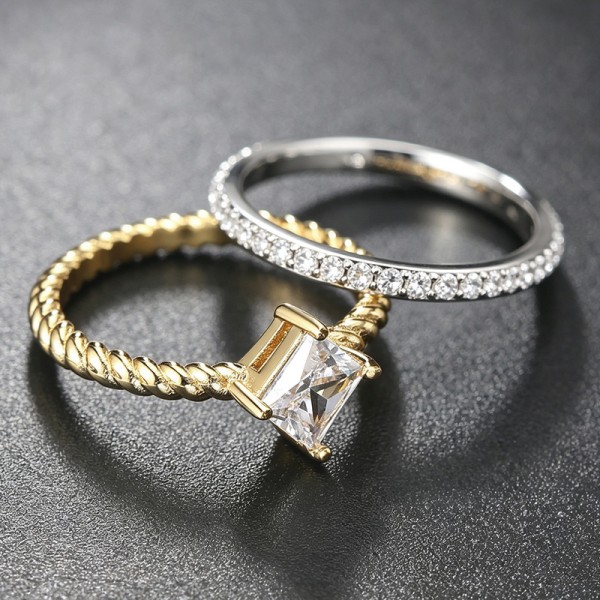 Minimalist Gold Twist Square Cubic Zirconia Solitaire Ring for Women