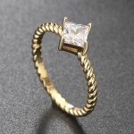 Minimalist Gold Twist Square Cubic Zirconia Solitaire Ring for Women