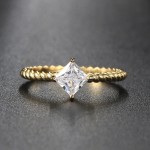 Minimalist Gold Twist Square Cubic Zirconia Solitaire Ring for Women