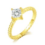 Minimalist Gold Twist Square Cubic Zirconia Solitaire Ring for Women