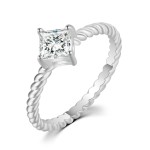 Minimalist Gold Twist Square Cubic Zirconia Solitaire Ring for Women