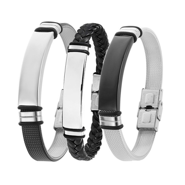 Men's Titanium Steel Bracelet Black Silver Hip Hop Rock Jewelry