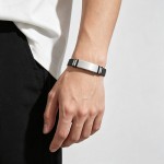 Men's Titanium Steel Bracelet Black Silver Hip Hop Rock Jewelry