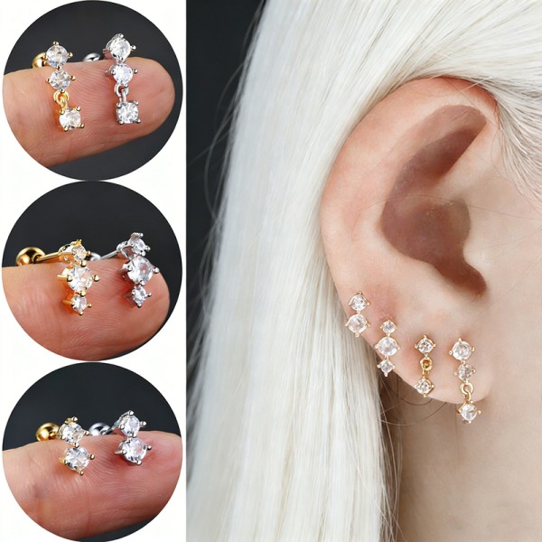 Gold Screw Stud Earrings with Mini Zircon for Women