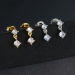 Gold Screw Stud Earrings with Mini Zircon for Women