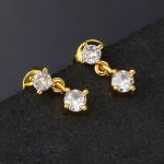 Gold Screw Stud Earrings with Mini Zircon for Women