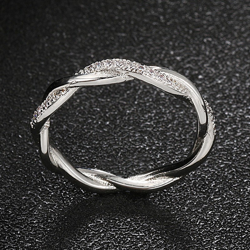 Dainty Winding Crystal Ring for Women, Silver-Tone Wedding Engagement Jewelry