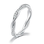 Dainty Winding Crystal Ring for Women, Silver-Tone Wedding Engagement Jewelry