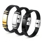Men's Black Stainless Steel Silicone Bracelet - Punk Rock Hip Hop Wristband