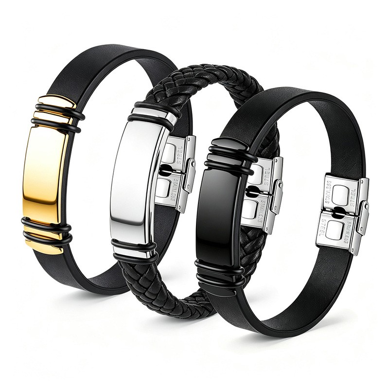 Men's Black Stainless Steel Silicone Bracelet - Punk Rock Hip Hop Wristband