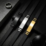 Men's Black Stainless Steel Silicone Bracelet - Punk Rock Hip Hop Wristband