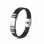Men's Black Stainless Steel Silicone Bracelet - Punk Rock Hip Hop Wristband