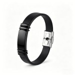 Men's Black Stainless Steel Silicone Bracelet - Punk Rock Hip Hop Wristband