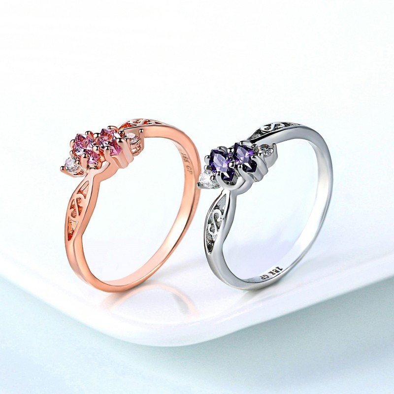 Elegant CZ Crystal Hollow Out Ring for Women in Rose Gold