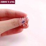 Elegant CZ Crystal Hollow Out Ring for Women in Rose Gold