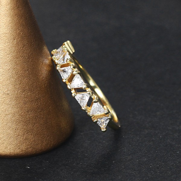 Simple Triangle Zircon Light Gold Midi Ring for Women