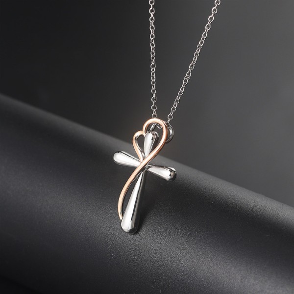 Kpop Aesthetic Heart Cross Pendant Necklace for Women