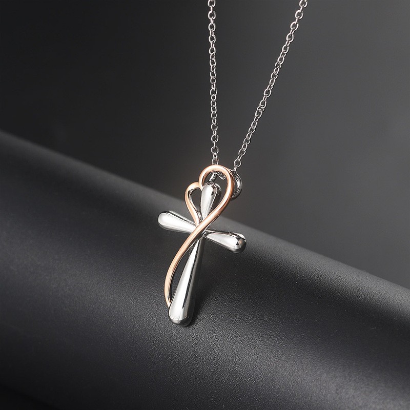 Kpop Aesthetic Heart Cross Pendant Necklace for Women
