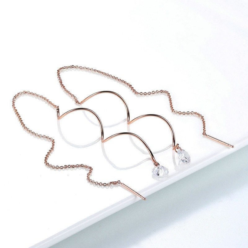 Spiral Ear Line Earrings with Cubic Zirconia in Rose Gold