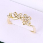 Adjustable Crystal Flower Ring for Women – Gold Tone Dainty Moissanite Style Jewelry