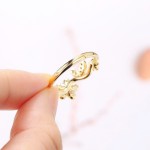 Adjustable Crystal Flower Ring for Women – Gold Tone Dainty Moissanite Style Jewelry