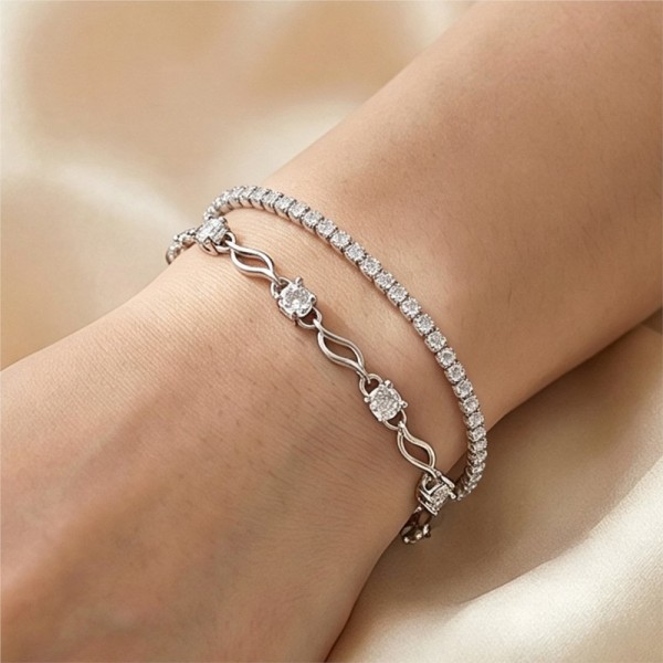 Light Luxury Blue Zircon Bracelet for Women Silver Color Elegant Hand Chain Jewelry