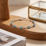 Light Luxury Blue Zircon Bracelet for Women Silver Color Elegant Hand Chain Jewelry