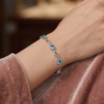 Light Luxury Blue Zircon Bracelet for Women Silver Color Elegant Hand Chain Jewelry