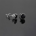 6mm Black Zircon Stud Earrings for Men and Women, Silver-Tone Hip Hop Piercing Jewelr