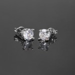 6mm Black Zircon Stud Earrings for Men and Women, Silver-Tone Hip Hop Piercing Jewelr