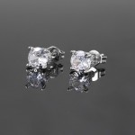 6mm Black Zircon Stud Earrings for Men and Women, Silver-Tone Hip Hop Piercing Jewelr