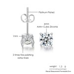 6mm Black Zircon Stud Earrings for Men and Women, Silver-Tone Hip Hop Piercing Jewelr