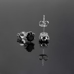 6mm Black Zircon Stud Earrings for Men and Women, Silver-Tone Hip Hop Piercing Jewelr