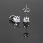 6mm Black Zircon Stud Earrings for Men and Women, Silver-Tone Hip Hop Piercing Jewelr
