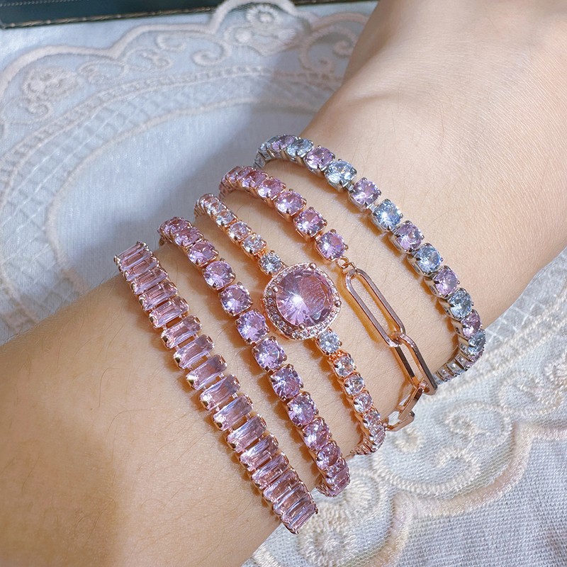 Pink Cubic Zirconia Star Hand Chain Bracelet for Women