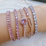 Pink Cubic Zirconia Star Hand Chain Bracelet for Women