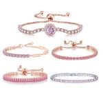 Pink Cubic Zirconia Star Hand Chain Bracelet for Women