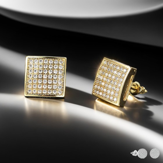 Gold Color Zircon Stud Earrings for Men and Women Punk Hip Hop Piercing