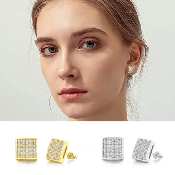 Gold Color Zircon Stud Earrings for Men and Women Punk Hip Hop Piercing