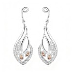 Vintage Leaf Drop Earrings with Orange Cubic Zircon for Women