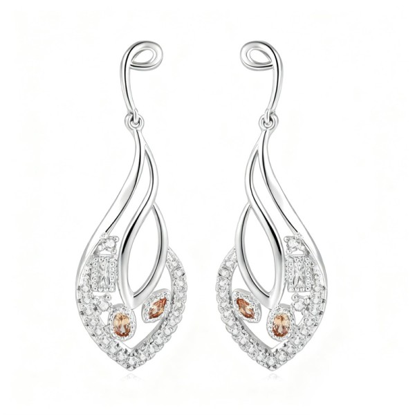 Vintage Leaf Drop Earrings with Orange Cubic Zircon for Women