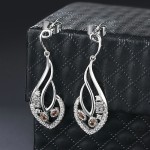 Vintage Leaf Drop Earrings with Orange Cubic Zircon for Women