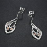 Vintage Leaf Drop Earrings with Orange Cubic Zircon for Women