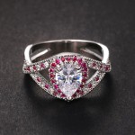 Waterdrop Crystal Wedding Ring for Women, Silver Tone Cubic Zirconia Iced Out Party J