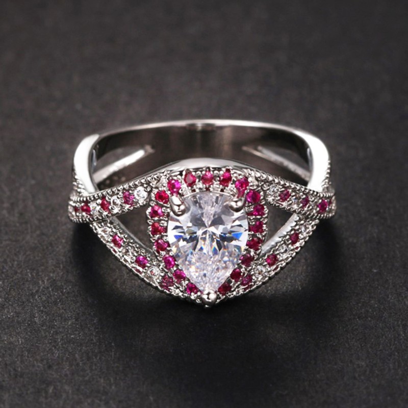 Waterdrop Crystal Wedding Ring for Women, Silver Tone Cubic Zirconia Iced Out Party J