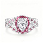 Waterdrop Crystal Wedding Ring for Women, Silver Tone Cubic Zirconia Iced Out Party J