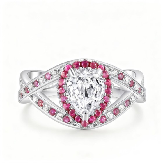 Waterdrop Crystal Wedding Ring for Women, Silver Tone Cubic Zirconia Iced Out Party J