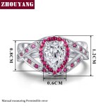 Waterdrop Crystal Wedding Ring for Women, Silver Tone Cubic Zirconia Iced Out Party J
