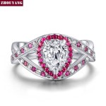 Waterdrop Crystal Wedding Ring for Women, Silver Tone Cubic Zirconia Iced Out Party J